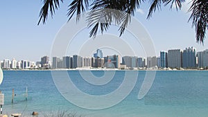 View of the city of AbuDhabi from the bay, UAE.