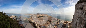 View of the City, Airport and Port from top of Rock of Gibraltar.