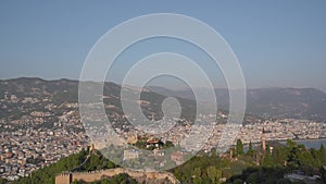 View of the city Alanya, the mountains and the Fortress in Turkey. Panorama.