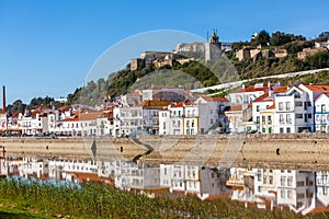 View of city Alcacer do Sal near the river Sado in Portugal