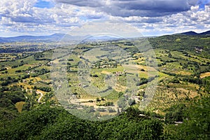 View from the city of Assisi down to a typical Umbrian landscape