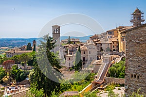 View of city of Assisi, Italy, in a summer sunny day