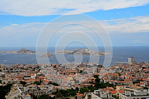 View of the city, the bay and Chateau d`If, Marseille, France