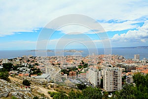 View of the city, the bay and Chateau d`If, Marseille, France