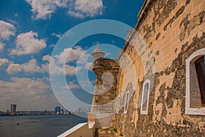 View of the city and the Bay from the fortress Castillo Del Morro lighthouse. Havana. Cuba