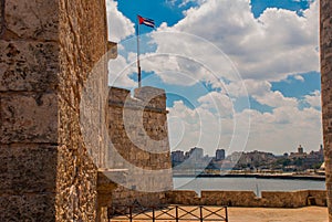 View of the city and the Bay from the fortress Castillo Del Morro lighthouse. Havana. Cuba