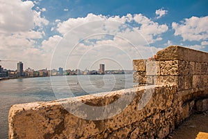 View of the city and the Bay from the fortress Castillo Del Morro lighthouse. Havana. Cuba