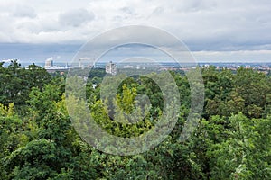 View of the city Berlin from the Teufelsberg Devil`s Mountain, Germany.