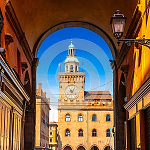 View of the city of Bologna. A city of long street galleries and leaning medieval towers. Italy