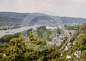 View of the city of Braubach and the Rhine Valley from the fortress of Marksburg