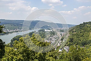 View of the city of Braubach and the Rhine Valley from the fortress of Marksburg