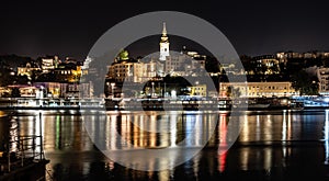 View of the city center of Belgrade at night.