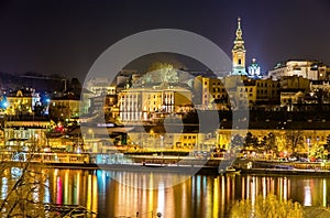 View of the city center of Belgrade at night