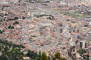 View of the city center from Cerro Monserrate. BogotÃ . Colombia photo