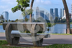 View of the city center of Singapore from the Kalan river promenade area