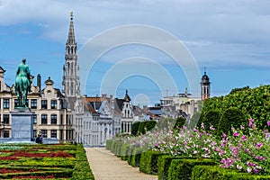 View of the city center from the urban complex and historic site of Mont des Arts in Brussels, Belgium