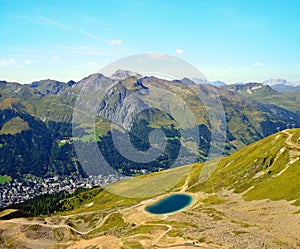 View of the city Davos from the mountain top Jakobshorn photo