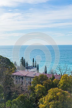 View of the city of Gagra in Abkhazia and the Black Sea