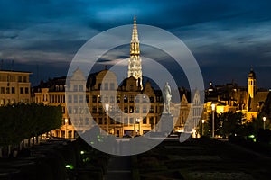 View of the city hall of Brussels at nightfall