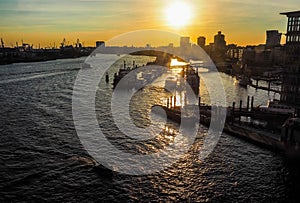 View of the city of Hamburg at sunset hdr