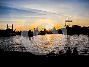 View of the city of Hamburg at sunset hdr