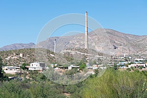 View on the city of Hayden Arizona with the stack of the copper ore smelter
