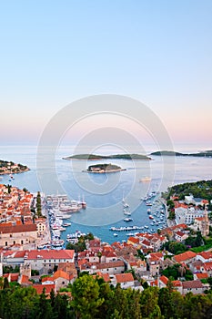 View of the city of Hvar, Croatia. Harbor of the old Adriatic island