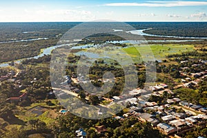 View of the city of Iquitos, on the Amazonas river from an airplane.