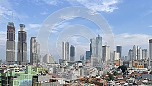 View of the city of Jakarta with high-rise buildings, hotels, offices and residential