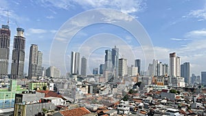 View of the city of Jakarta with high-rise buildings, hotels, offices and residential