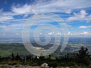 View on city of Karpacz from route to Strzecha Akademicka.