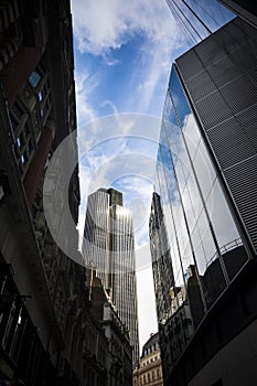 View of the City of London with skyscraper and reflections