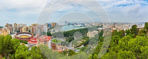 View of the city, Malagueta Bullring, port and the Cathedral from the Gibralfaro viewpoint