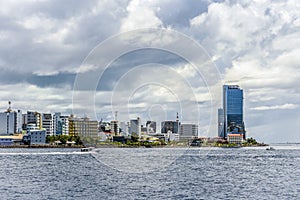 View of the city of Male, the capital of the Maldives located on an island in the Indian ocean