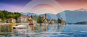 View of the city Mezzegra, colorful evening on the Como lake