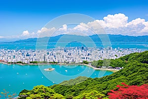 a view of the city from the Miyajima coastal beach.