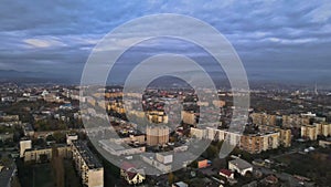 View of the city from the mountain of the Uzhhorod Castle, Ukraine of the foggy during sunrise view