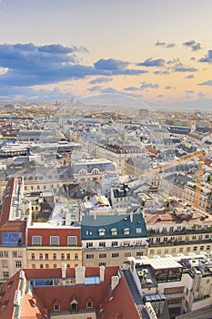 View of the city from the observation deck of St. Stephen`s Cathedral in Vienna, Austria