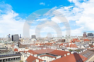 View of the city from the observation deck of St. Stephen`s Cathedral in Vienna, Austria