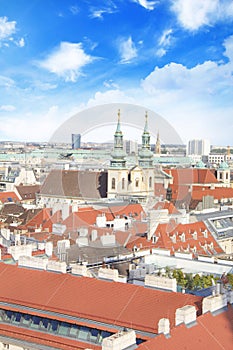 View of the city from the observation deck of St. Stephen`s Cathedral in Vienna, Austria