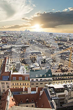 View of the city from the observation deck of St. Stephen`s Cathedral in Vienna, Austria