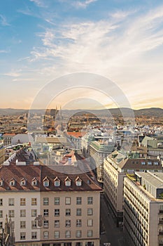 View of the city from the observation deck of St. Stephen`s Cathedral in Vienna, Austria