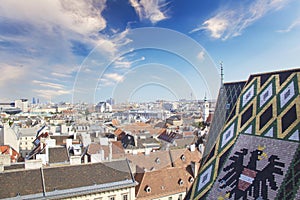 View of the city from the observation deck of St. Stephen`s Cathedral in Vienna, Austria