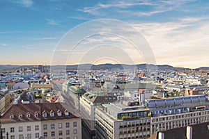 View of the city from the observation deck of St. Stephen`s Cathedral in Vienna, Austria