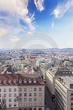 View of the city from the observation deck of St. Stephen`s Cathedral in Vienna, Austria