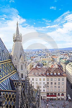 View of the city from the observation deck of St. Stephen`s Cathedral in Vienna, Austria