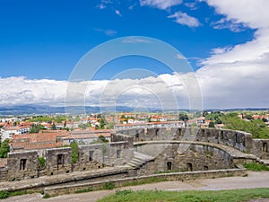 View of city over the wall at Carcassone Castle - France photo
