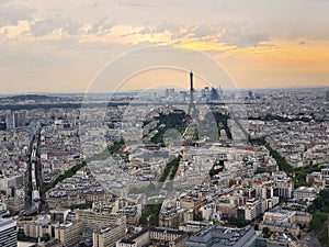 View of the City of Paris and the Eiffel tower the too of Montparnasse tower, Paris, France