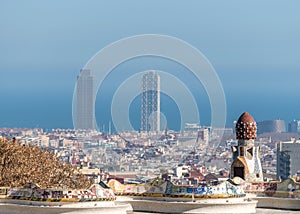 View of the city from Park Guell in Barcelona. Spain