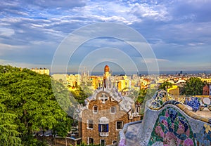 View of the city from Park Guell in Barcelona, Spain